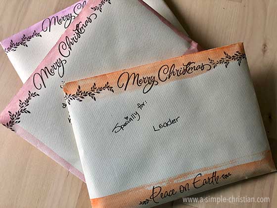 Decorated envelopes for Christmas gift giving.